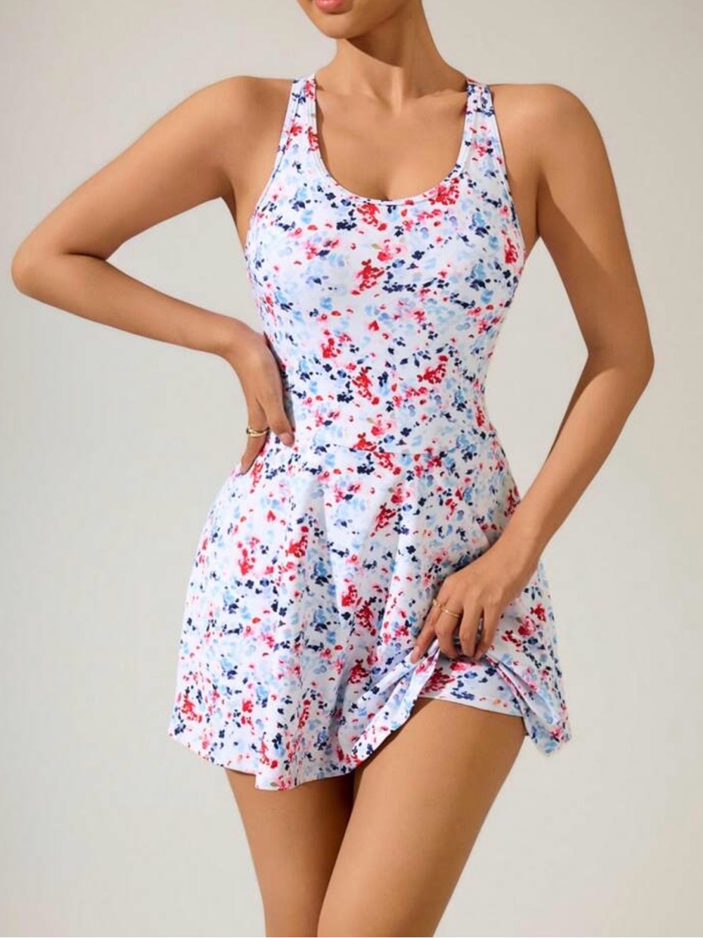 Mini Ditsy Floral Halter Neck Casual Sports Dress Athletic Dress Womens Size M